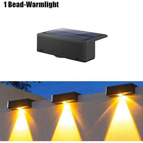 (1 perle - Lumière chaude - 2 pièces) Applique solaire murale extérieure étanche, lampe de clôture ultra puissante, projecteur compatible avec clôture de jardin ou mur extérieur (1/5)