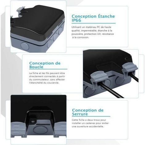 Prise Électrique Extérieure Double - IP66 Étanche - PC Haute Résistance UV - Pour Jardin Garage Extérieur - 1 Pièce (1/4)