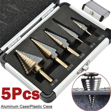 Foret étagé HSS Cobalt Titane 5 pièces Foret conique carbure Outil de perçage coupe-trous multiple (1/5)