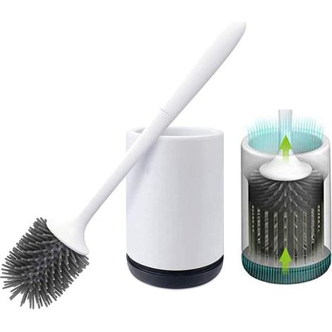 Scopino per WC Scopino per WC in silicone antibatterico Set scopino per WC Scopino per WC con manico lungo e supporto igienico (pavimento)