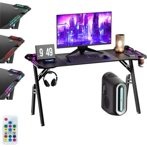Hengmei – Table de jeu A-Frame 140 x 60 cm – LED RVB réglable – Porte-gobelet et crochets pour écouteurs – Surface en fibre de carbone – Design ergonomique