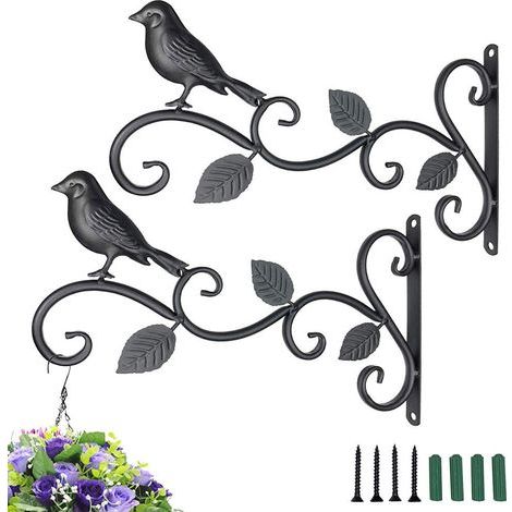 Lot De 2 Supports Pour Plantes Suspendues, 12 Pouces Suspension Mural Crochet Plante En Métal, Suspension D'accessoires Pour Plantes Antirouille Et Robuste En Forme D'oiseaux, Noir (1/5)