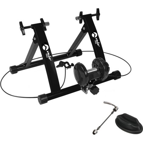 Support d'Entraînement pour Vélo en Noir à Résistance Magnétique & Tapis Antidérapant 6 Niveaux de Résistance Cadre Pliable Compatible avec Vélos à Roulettes de 26 à 28 Pouces et 700C
