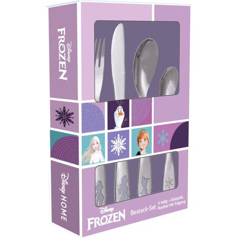 p:os 35805-Set Frozen la Regina dei Ghiacci, Set di Posate per Bambini da 4 Pezzi in Acciaio Inox, con Coltello, forchetta, minestra e Cucchiaio da Dessert, 35805 (1/2)
