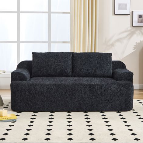 Divano modulare 2 posti 171x92x64 cm in tessuto nero con cuscini per soggiorno – MEUBLIV (1/5)