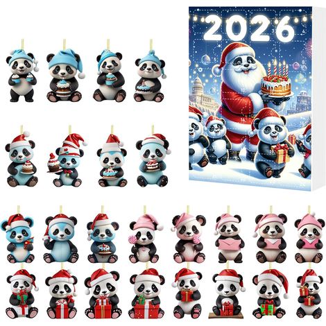 Calendrier de l'Avent Panda de Noël 2026 - 24 adorables décorations suspendues en acrylique 2D représentant des pandas festifs - Un calendrier de l'Avent de 24 jours pour décorer le sapin de Noël et u (1/5)