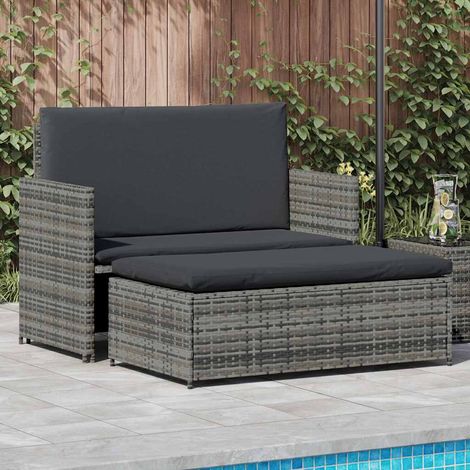 2-tlg. Garten-Lounge-Set mit Auflagen Poly Rattan Grau