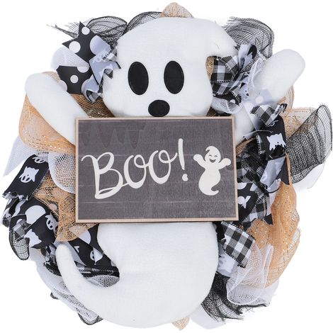 Cute Ghost Wreath Door Hanger Decor Hanging Ornament for Wall Fireplace Window Holiday Decoration (1/4)