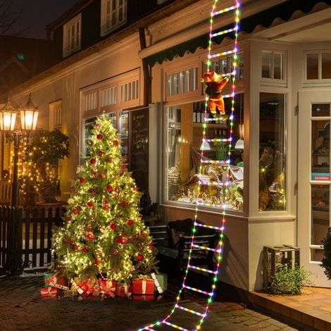 Décorations de Noel Exterieur, Lumière D'échelle LED de Noël de 3 Meter Avec Père Noël Grimpant, Version USB avec télécommande, échelle à 12 niveaux (1/5)