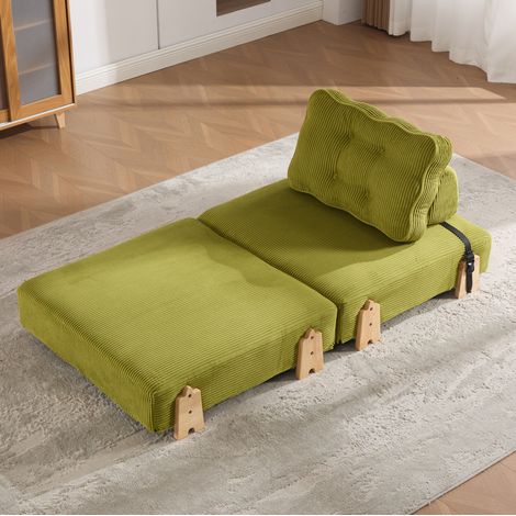 Poltrona letto pieghevole in corduroy, trasformabile in letto, con gambe in legno massello, verde oliva (1/5)