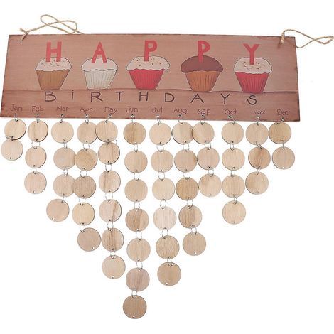 Plaque en bois à suspendre avec lettres colorées imprimées « Joyeux anniversaire » - Calendrier DIY pour la décoration de fêtes et d'anniversaires (1 plaque)-40.00X12.00X0.50CM (1/4)