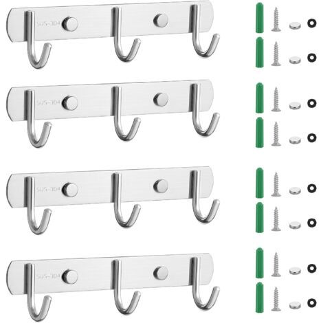 4 PCS Porte Manteau Mural,3 Hook Patères Porte Manteaux Design En Acier Inoxydable,Patères Salle De Bains Solide pour Vêtements, Chapeaux, Peignoirs (1/5)