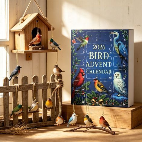 Calendrier de l'Avent Oiseaux 2026, 24 décorations suspendues en acrylique 2D représentant diverses espèces d'oiseaux, ornements animaux pour sapin de Noël, cadeaux festifs (1/4)