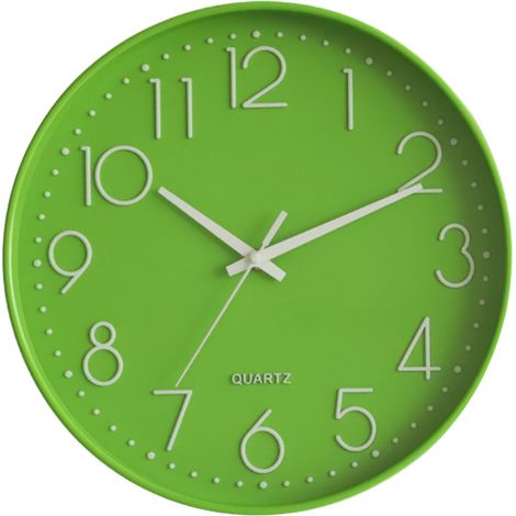 Horloge Murale Ronde - Cadran Numérique 12 Pouces - Sans Tic-Tac - Pour Intérieur Maison Bureau - Vert (1/5)