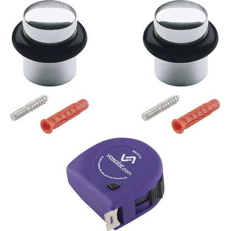 vasalat Türstopper Boden zum Schrauben ø 25mm, Höhe 30mm - runder Tür Stopper Boden mit Gummipuffer + Montagezubehör, Aluminium silber eloxiert - 2 Stück (1/2)