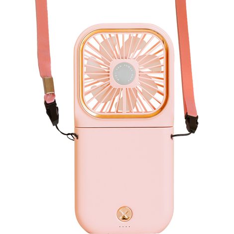 Mini ventilador portátil plegable colgante, recargable por USB, con soporte para teléfono, ideal para viajes y actividades al aire libre.