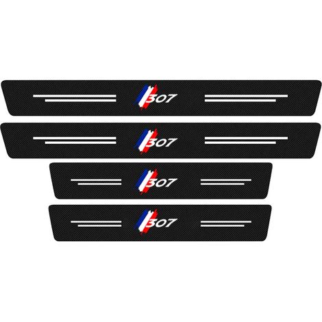 (4 pièces pour 307) 4 autocollants de protection de seuil de porte pour Peugeot 206, 207, 307, 308, 3008, 4008 et 5008. Accessoires décoratifs en cuir et fibre de carbone. (1/4)
