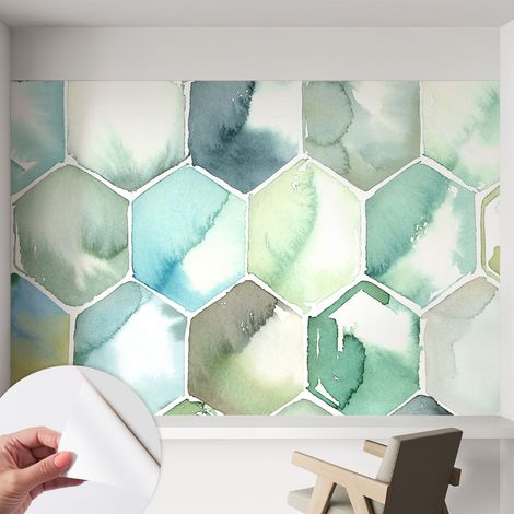 Papier peint autocollant adhésif avec imprimé motifs uniques apparence moderne Hexagones pastel 152x104 cm (1/5)