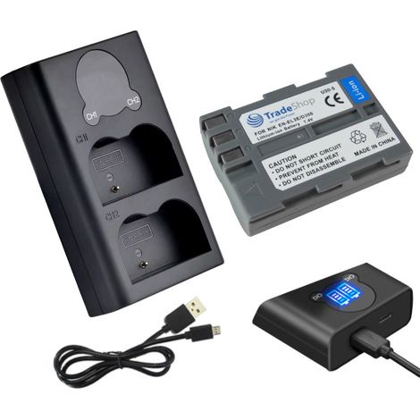 2in1 Set: Akku + USB Typ-C Doppel Akku Dual LCD Schnell-Ladegerät für 2 Akkus kompatibel mit Nikon EN-EL3 EN-EL3e EN-EL3a EN-EL3e-2 D30 D50 D70 D70s (1/3)