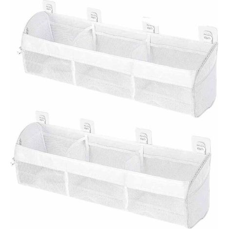 2PCSSac de rangement pour jouets de bain, blanc, adapté aux baignoires et salles de bain. Sac à trois compartiments, idéal pour ranger jouets, gel douche, shampoing, etc.