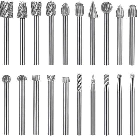 LaBlanc - Juego de 20 fresas rotativas de carburo, brocas HSS compatibles con Dremel, vástago de 3 mm (1/8"), herramienta rotativa para amoladora, carpintería, pulido de metales y grabado (1/5)