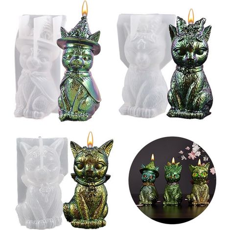 3 Pièces Moule de Bougie en Silicone Cat Halloween - Résine et Époxy en Forme Animal pour DIY Craft, Décoration Intérieur, Chocolat, Bonbons, Savon Fait Main - Cadeau (1/5)