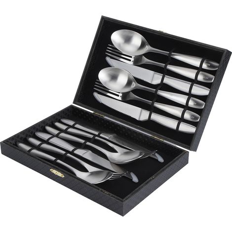 Ensemble de couverts de cuisine en acier inoxydable 304 de type européen (couteaux, fourchettes et cuillères), 12 pièces, pour 4 personnes (1/5)