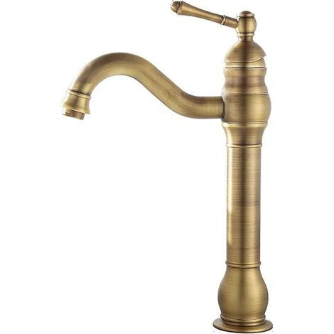 Retro style basin tap – Thick brass single-bar mixer tap – with 9.5 mm (3/8") water supply hose (1/5)