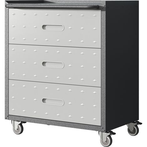 Carrello portautensili in metallo con ruote e 3 cassetti 75 x 42 x 88 cm grigio (1/5)