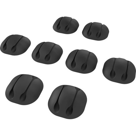 KabelDirekt Portacavo autoadesivi – 8 pezzi, elastici, per dare ordine ai cavi di carica e ai cavi dati sulla scrivania o in macchina, nero, TOP Series (1/5)