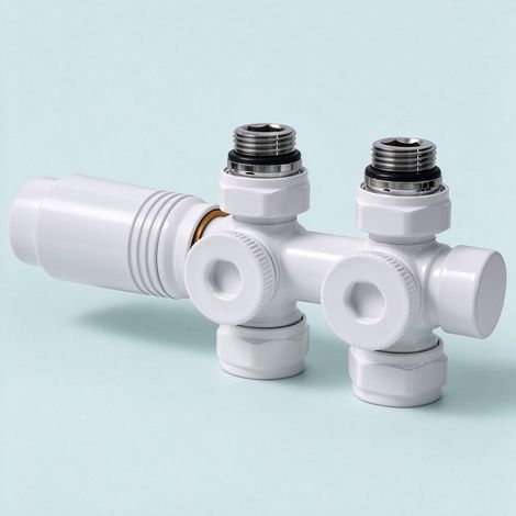 Robinet thermostatique radiateur Multibloc blanc G1/2 pour tubes 15/16 mm S'AFIELINA
