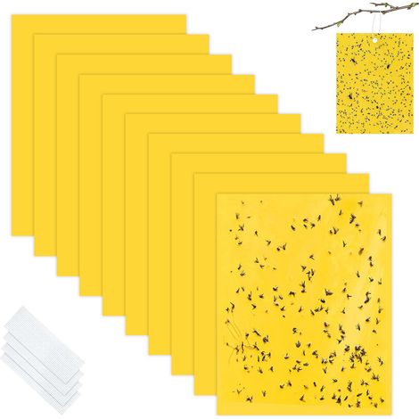10 pièges collants double face jaunes, pour moucherons et insectes volants, avec attaches torsadées, usage intérieur et extérieur (1/5)