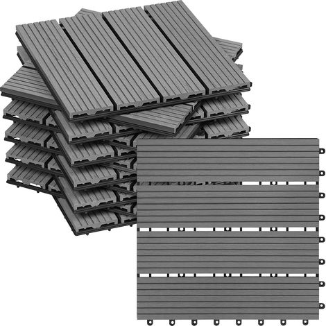 WOLTU Losetas Para Suelo Exterior WPC, 11 Paneles, 30 x 30 cm, Gris Caro