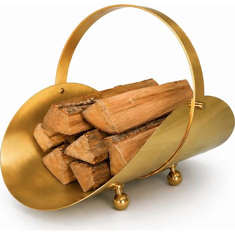 Edler Kaminholzkorb Messing massiv - Holztrage modern elegant - Kaminaccessoire (1/5)