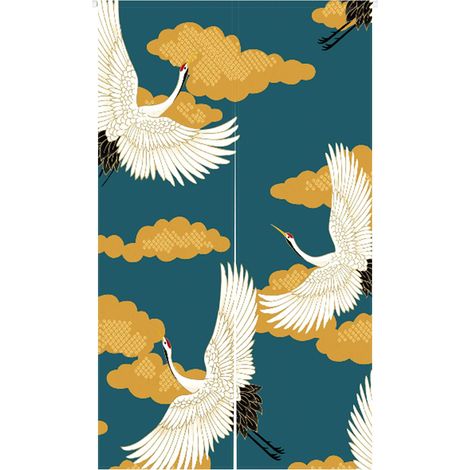 Noren Rideau de porte de style japonais imprimé grues en lin pour décoration de maison, 85,1 cm de large x 150 cm de long (1/5)
