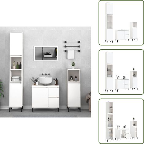Armarios de baño con madera contrachapada - vidaXL Set de muebles de baño 3 piezas madera contrachapada blanco - Armarios de baño con patas metálicas