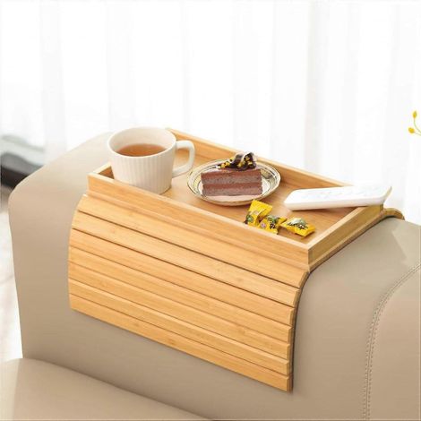 Plateau pliable en bambou pour accoudoir de canapé avec porte-gobelet, plateau antidérapant pour accoudoir de canapé (1/5)