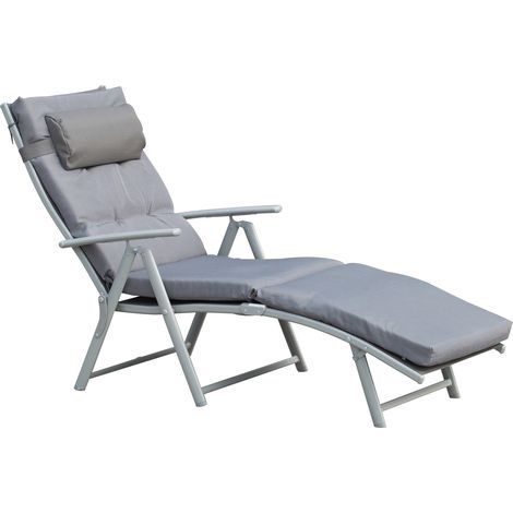 Transat pliant inclinable 7 positions appui-tête coussin assise gris 165 kg