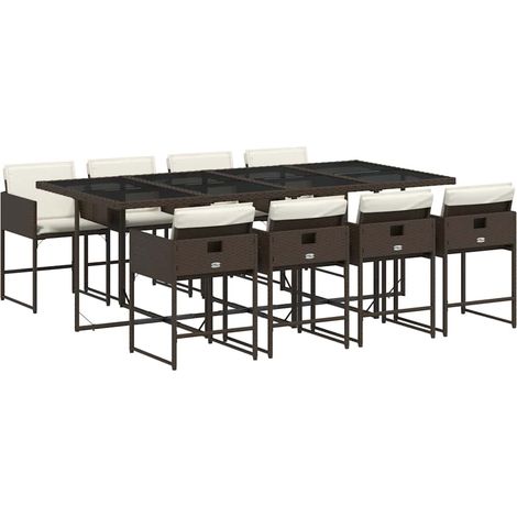 Maison Exclusive - 9-tlg. Garten-Essgruppe mit Kissen Braun Poly