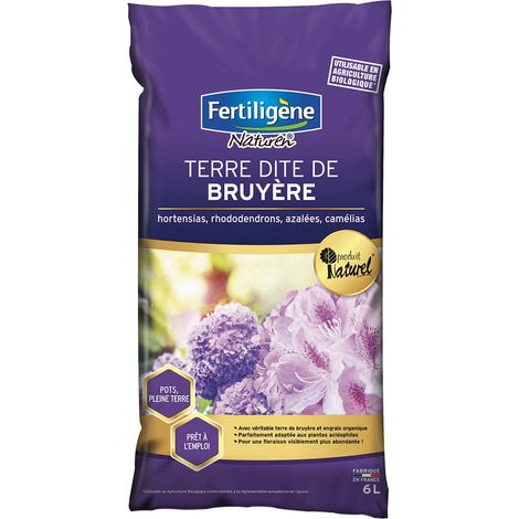 Terre Dite de Bruyère, Hortensias, Azalées 6 L -Adaptée aux Plantes acidophiles -Terre de bruyère avec Engrais Organique -Floraison Plus abondante - Fabriqué en France (1/2)