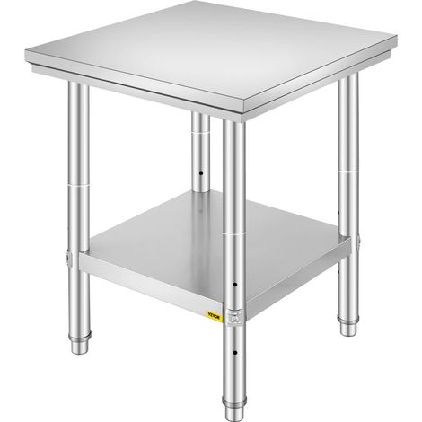 VEVOR Tavolo da Lavoro in Acciaio Inossidabile, 60 x 60 x 80 cm, Piano di Lavoro a 2 Ripiani, Tavolo per Preparazione di Pasti, Cucito, Lavaggio, Artigianato, Garage (1/5)