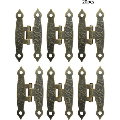 20 bisagras retro de hierro para armarios, estilo plegable decorativo para cajas pequeñas, cajones, muebles y puertas, 6,5 x 3,3 cm, bronce. (1/4)