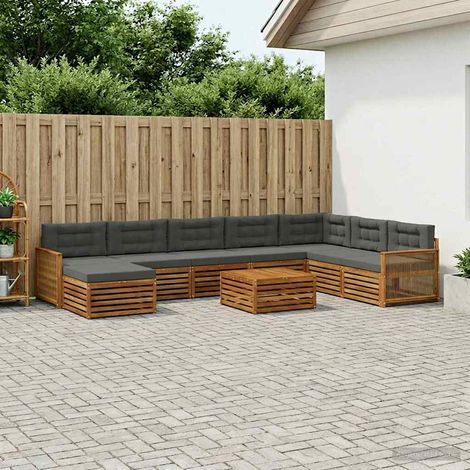vidaXL Outdoor-Sofagarnitur mit Kissen 9 pcs Natur und Anthrazit (1/5)