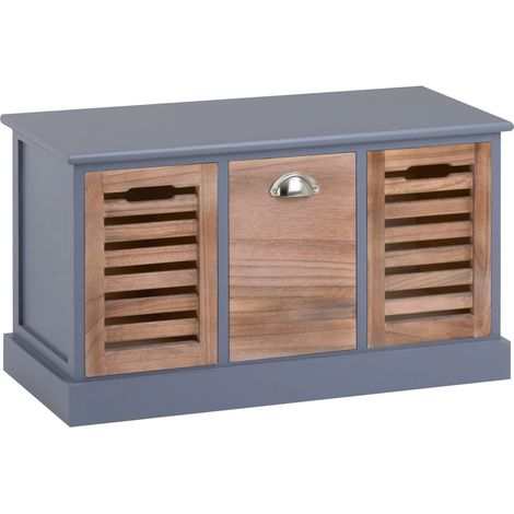 Idimex – Banc de rangement Trient gris/naturel – 3 caisses en bois de paulownia – Dimensions 45 x 73 x 32 cm (H x L x P) – Idéal pour entrée ou chambre