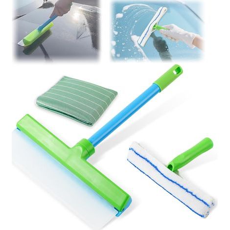 Kit de nettoyage pour vitres, comprenant une raclette en silicone et un chiffon en microfibre, idéal pour nettoyer les vitres et les portières, vert (1/5)