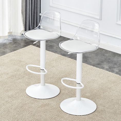 Chaise à poutre réglable en lot de 2 : dossier transparent + pieds en métal blanc, hauteur réglable de 82 à 104 cm, rotation à 360°.