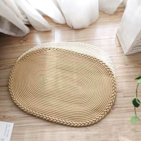 Tapis de chambre tissé à la main, tapis de chevet, tapis ovale pour bureau ou salon, tapis de sol beige uni (1/5)