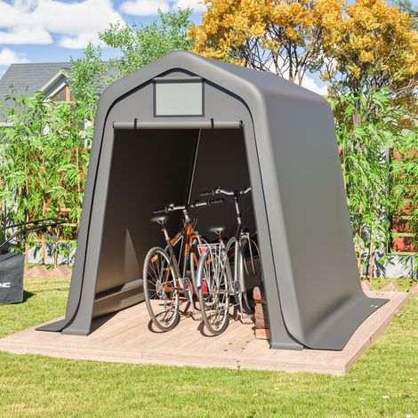 Tenda da giardino 245 x 183 x 217 cm in PE impermeabile, porta avvolgibile, grigio DESVIAE (1/5)