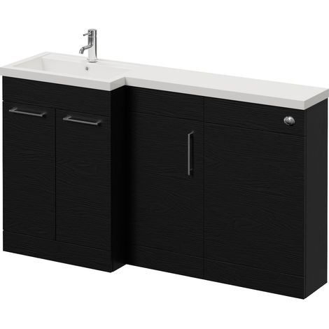 Napoli 390 Nero Oak 1500mm 3 Door Vanity Unit Toilet Suite with Left Hand Square Lucia Basin - 1500mm - Chrome 160mm HandleWithout Kingston Toilet Pan