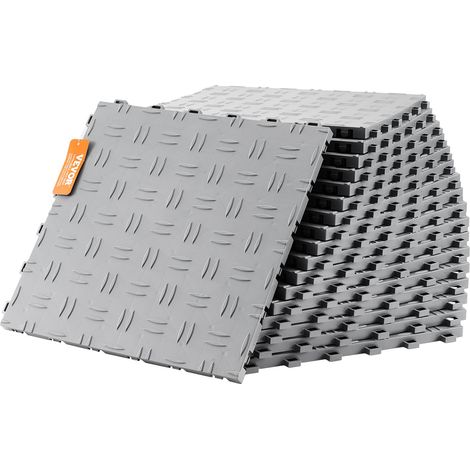 Dalles de garage emboîtables, lot de 25, revêtement de sol garage PP, 305 x 305 x 13,4 mm, texture double face antidérapante, pour protection garages, sous-sols, ateliers de réparation, argenté (1/5)